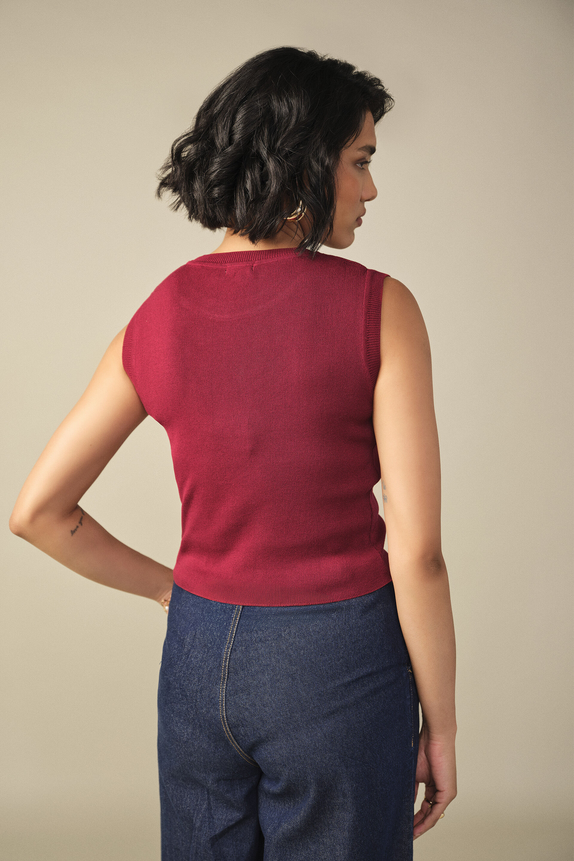Bodycon Cotton Crop Top in Red, Red, image 6